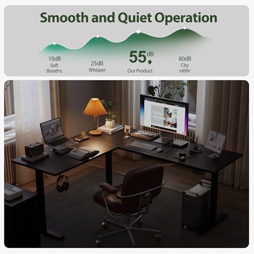 Agilestic 63 x 55 Inch L Shaped Electric Standing Desk, Black - color: Black, size: 63x55 Inch