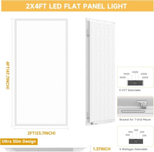 72 Pack 2x4 LED Flat Panel Lights with 5CCT Selectable, 9576LM, ETL | 72W/60W/50W/40W/30W,6500K/5000K/4000K/3500K/3000K,0-10V Dimmable, LED Drop Ceiling Fixtures for Office Meeting Classroom - size: 2x4FT 72PACK
