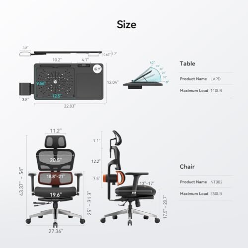 Newtral Computer Desk Chair with Retractable Laptop Tray, Auto Tracking Lumbar Support, Korean KGS Gas Lift & BIFMA Steel Base, 4D Armrest, 2D Headrest, 136° Reclining Mesh Chair Executive Chair - color: Black, size: with Footrest+Laptop Tray