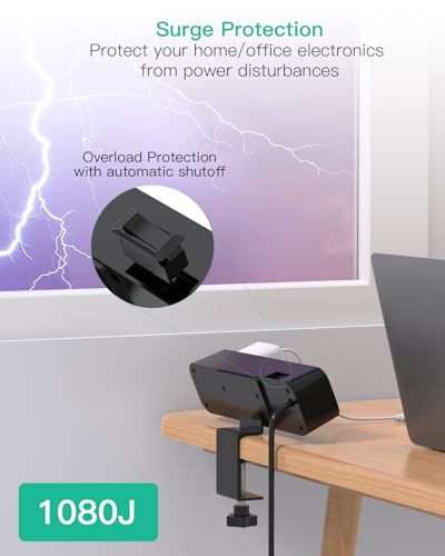 PD 40W USB C Desk Clamp Power Strip, 8-in-1 Desktop Mount Surge Protector with 4 AC Outlets 2 USB-C & 2 USB-A Ports, Fast Charging Station, 5Ft Extension Cord, Desk Edge Mount for Home Office, Black