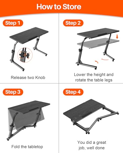 Adjustable Folding TV Tray Table, Mobile TV Dinner Tray for Eating on Couch - color: Black