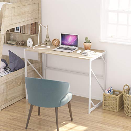 Elephance Folding Desk Writing Computer Desk for Home Office No-Assembly - color: Beige, size: 31.5 Inch
