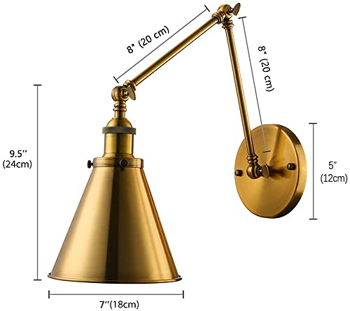 LITFAD Brass Swing Arm Wall Light, 7" Cone Shade 1-Light Wall Sconce | Adjustable Retro Industrial Wall Lamp, Decorative Wall Mounted Lighting Fixture for Bedroom Restaurant Farmhouse Foyer - color: D