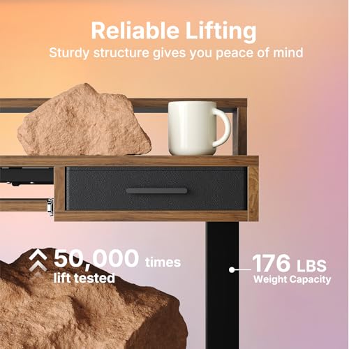 HUANUO 63″ x 26″ Electric Standing Desk with 2 Drawers &24.4″ Large Keyboard Tray, C-Clamp Mount Compatible, Adjustable Computer Desk for Office, Sit Stand Up Desk with 4 Height Presets, Deep Walnut - color: Deep Walnut, size: 63*26 inch