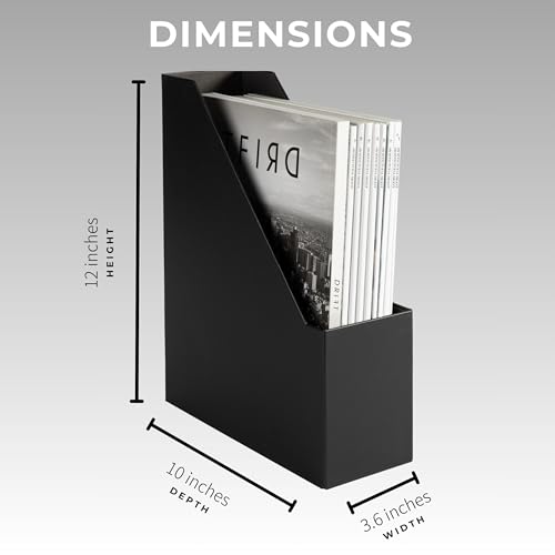 BLU MONACO | Cardboard Magazine File Holder Set of 6 Black | Vertical Magazine File Holder with Gold Label Slots | Standing File Holder and Cardboard Bins for Shelves Desk Storage - color: Black & Gold