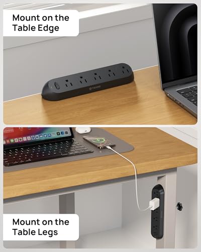TROND Desk Clamp Power Strip, Surge Protector with 5 AC Outlets, for Home Office Desk Accessories, Black