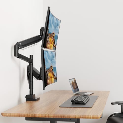 24-57 inch Dual Vertical Monitor Mount, Weight up to 59.4 lbs, Black | Premium Aluminum, Extra Tall/Wide Adjustable, Heavy Duty Desk Monitor Arm for 2 Monitors, VESA 75x75-200x200 mm - size: Dual