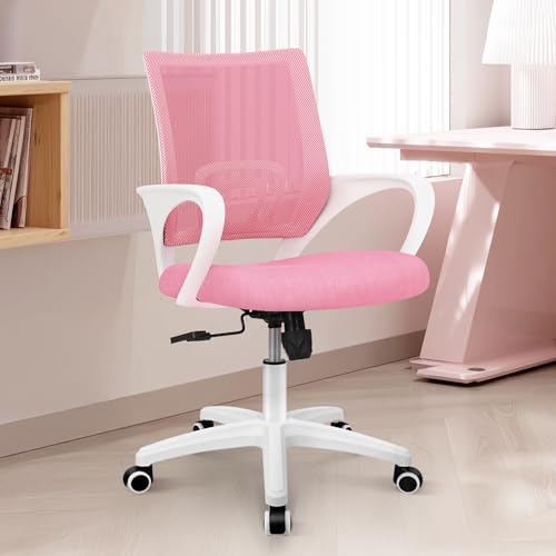 ETONEX Office Chair with Ergonomic Mid Back Cushion Lumbar Support Adjustable Swivel Rolling Computer Gaming Desk Chair Comfy Mesh Seat Wheels Home Executive Use (Pink) - color: Pink