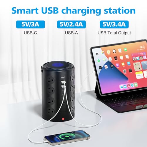 10FT Power Strip Tower Surge Protector,16 Wide‑Spaced Outlets & 5 USB Ports - size: 10FT without wireless charging