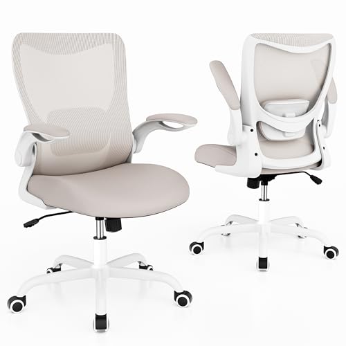 MUXX.STIL Office Chair, Ergonomic Desk Chair with Adjustable Lumbar Support and Flip up Armrest, Breathable Mesh Computer Chair for Home Office, Khaki - color: Khaki
