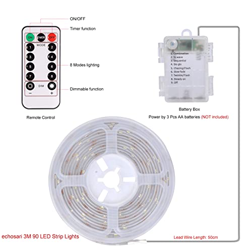 echosari Strip Lights Battery Powered with Remote Timer for Cabinet Shelve - color: Green, size: 9.8Ft