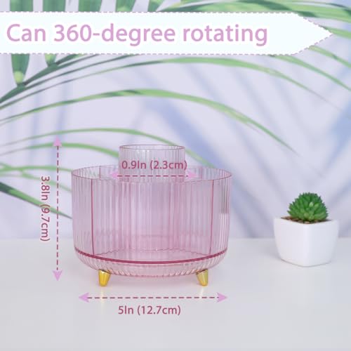SKYDUE Rotating Pencil Pen Holder, Pen Organizer with 5 Slots - Aesthetic Desk Organizer and Accessories for School, Home, Office Supplies - color: Clear Pink