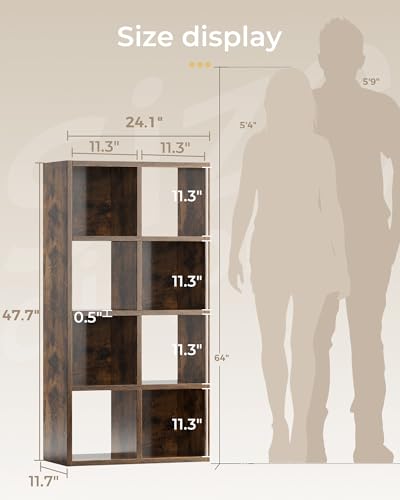 GTPLAYER 8-Cube Storage Organizer, Fits 11" Bins, Vertical or Horizontal Use, Opening Bookshelf, Partial Back Panels, Stackable Design Bookcase, for Living Room, Media Console, Hallway, Rustic Brown - color: 8 Cube - Rustic Brown