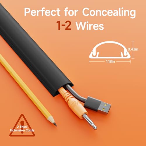 Delamu 85in Adhesive Cord Hider Wall, Mounted TV Cord Cover Kit, Multiple Cable Raceways for Wall Corner, Wire Cover Hiders for 1-2 Cables, 1.18" W X 0.43" H, Black - color: Black, size: 85in L X 1.18in W X 0.43in H