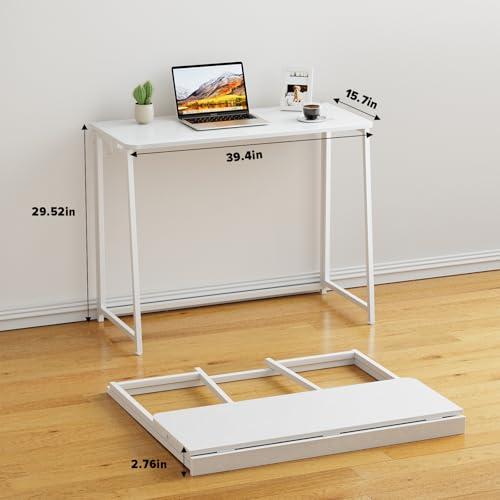 WOHOMO Folding Desk, 39.4" Foldable Computer Table for Small Spaces, White - color: White, size: Large Size:39.4 x 15.7