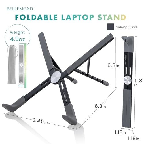 BELLEMOND Adjustable Laptop Stand | Foldable Aluminum Riser | X-Frame Ergonomic Japanese Design | Fits MacBook Pro/Air, Dell, Lenovo & 10–17.3” Laptops | Portable & Lightweight | Midnight Black - color: Midnight Black