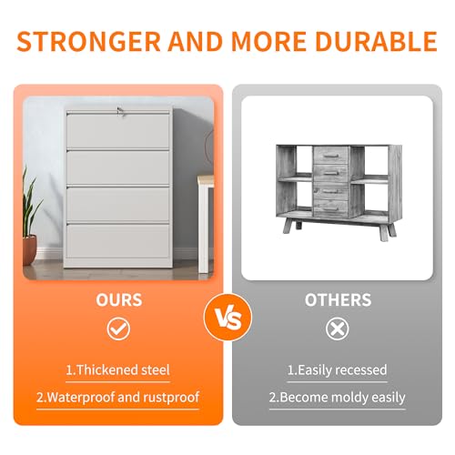 4 Drawer Lateral File Cabinet with Lock,White Metal Filing Cabinet - color: White, size: 52.3"H-4 drawers