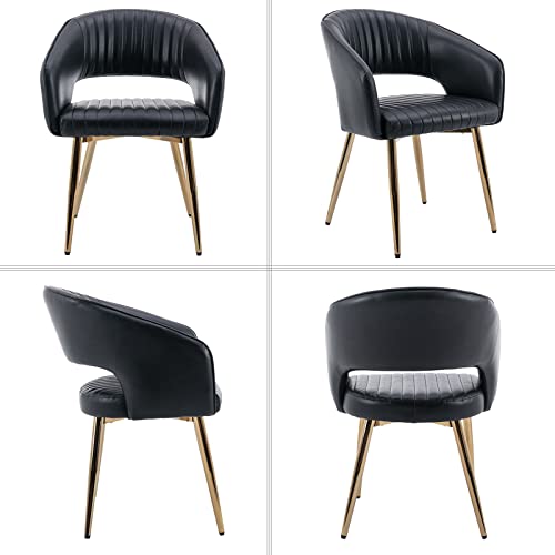 Modern Dining Chairs Set of 2, Upholstered PU Leather Gold Dining Room Chairs with Hollow Back, Accent Armrest Kitchen Chairs with Gold Legs for Living Room Black - color: Black 1
