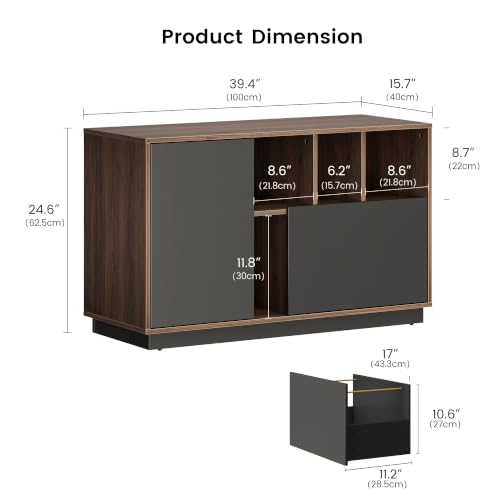 ModernMate 39" File Cabinet with Drawer, Office Storage Cabinet with Door - color: Black Walnut