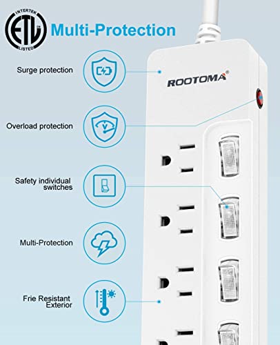 10FT Heavy Duty Extension Cord with Individual Switches on Off, 1875W Appliance Extension Cord with Surge Protector, 6 outlets, High Wattage for Microwave, Aquarium, Kitchen, Garage Must Have - size: 10 FT - 6 AC - White