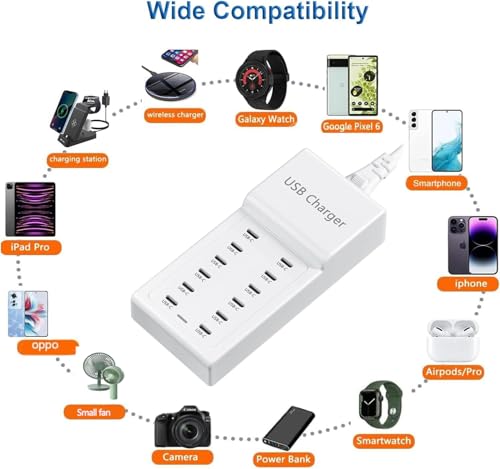 USB C Charger, 12 Ports USB Charging Station, 50W/10A MultiPort USB Charger - color: 12Ports 12C
