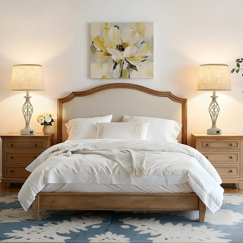 Table Lamp for Bedroom Set of 2 with USB C+A Ports,Modern Night Stand Lamps - color: Light Grey Base + Beige Shade