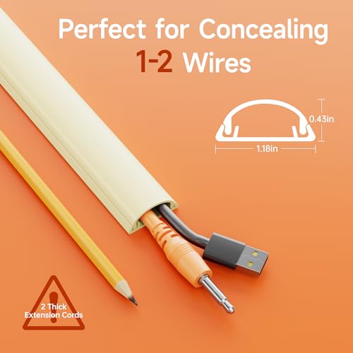 Delamu 85in Adhesive Cord Hider Wall, Mounted TV Cord Cover Kit, Multiple Cable Raceways for Wall Corner, Wire Cover Hiders for 1-2 Cables, 1.18" W X 0.43" H, Beige - color: Beige, size: 85in L X 1.18in W X 0.43in H