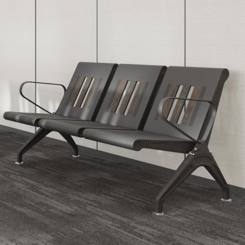 wonline 3-Seat Waiting Room Bench with Arms, Heavy Duty Steel Frame Guest Seating, Office Reception Chairs for Lobby Clinic Hospital Airport Bank Salon - size: 3 Seat