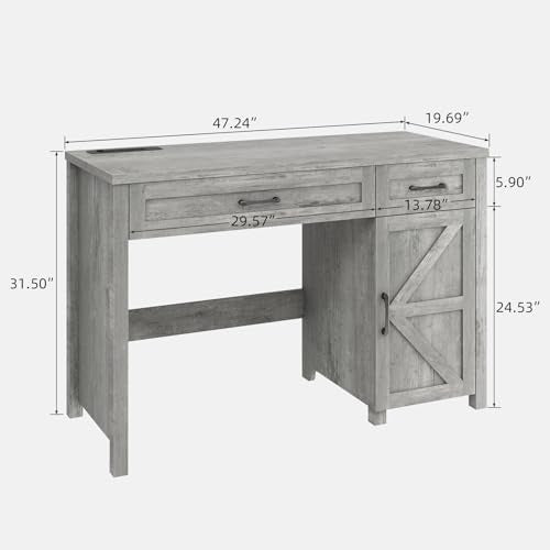 Vabches Farmhouse 47" Executive Desk with Drawers, Grey - color: Grey, size: 47"W