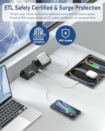 Jgstkcity 90W Desk Clamp Power Strip,12 USB Ports (6 PD 45W USB-C),Surge Protector,ETL Listed Power Hub Extension Cord,Fast Charging Station for Home Office Desk Edge Mount (Black,12 USB-90W) - color: Black, size: 0 Outlets & 12 USB Ports - 90W