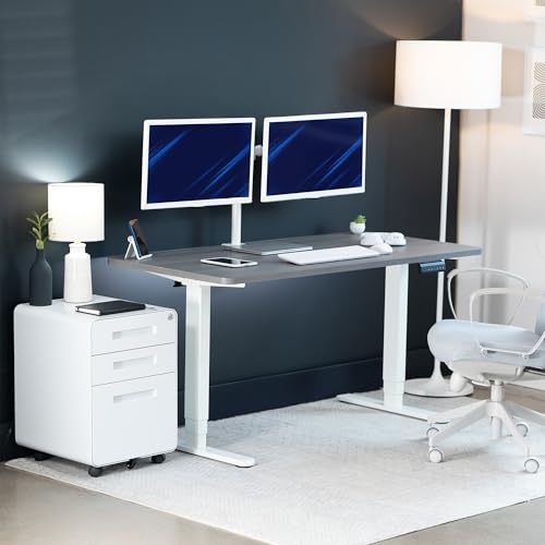 VIVO Dark Gray 55 x 28 in Standing Desk, DESK-KIT-2W55G | Electric, Dual Motor, Holds 220 lbs, Sit Stand, Height Adjustable, Solid One-Piece Table Top, Memory, 2B Series, White Frame - color: Dark Gray Top / White Frame, size: 55 x 28