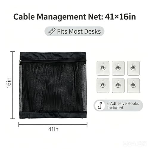 60" Under Desk Privacy Panel, Modesty Skirt and Privacy Curtain for Office with Management Net, Self-Adhesive Desk Back Panel, Tool-Free Installation - size: 60"