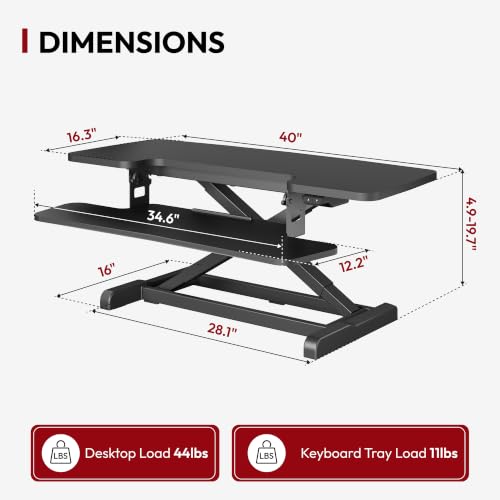 SANODESK 40" Electric Standing Desk Converter, Height Adjustable Riser for Office Home,Dual Monitor and Laptop Workstation with Large Keyboard Tray, Black Color - color: Black, size: 40"