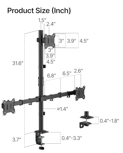 monTEK Triple Monitor Stand for 17-32" Screens, 22 lbs Each | Three-screen desk mount, height adjustment, tilt, swivel, rotation, clamp/grommet bases and VESA 75/100 - size: Triple Monitor