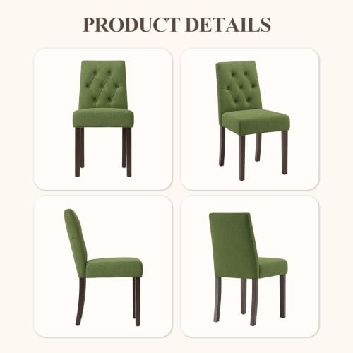 Upholstered Dining Chairs Set of 4, Modern Fabric Dining Chairs with Tufted Design, Kitchen Side Chairs, Farmhouse Dinner Chair with Wood Legs for Kitchen Restaurant Living Room, Green - color: Green, size: Set of 4