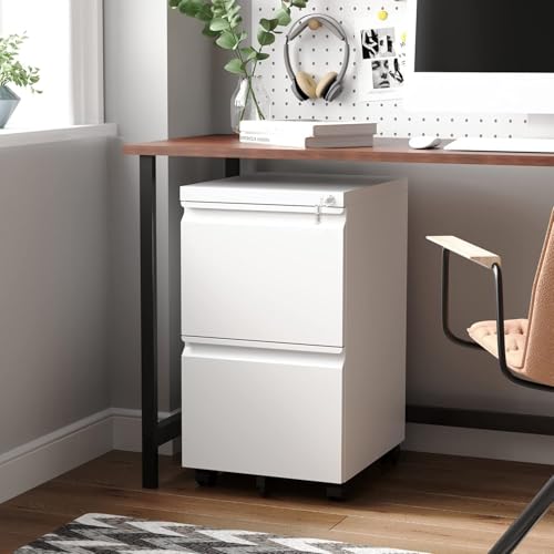 Letaya 2 Drawer Mobile File Cabinet with Lock,Under Desk Metal Filing Cabinets for Home Office Organizer Letters/Legal/A4(Fully Assembled-White) - color: White, size: 14.57"W X 17.32"D X 26.18"H (Fully Assembled)