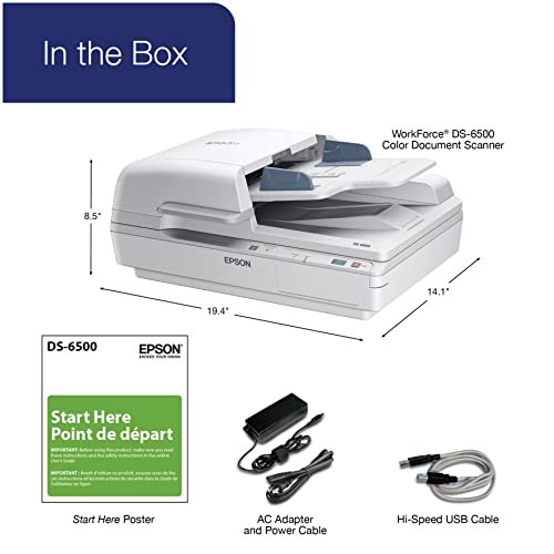 Epson WorkForce DS-6500 Sheet-Fed, Color Document & Image Scanner, 100 page Auto Document Feeder (ADF) & Duplex (B11B205221) - style: DS-6500