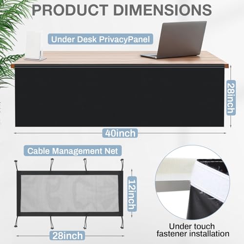 Tegeme 40" Under Desk Privacy Panel Self Adhesive Desk Curtain Skirt, Black - color: Black, size: 40''