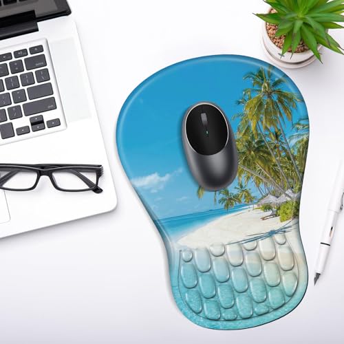 YIWEI Ergonomic Mouse Pad with Wrist Rest for Carpal Tunnel Pain Relief - color: Beach-2