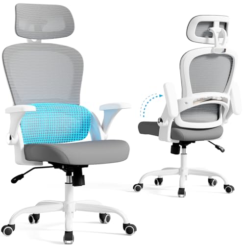TRALT Office Chair - Ergonomic Desk Chair with Headrest Support for Adults | Home Office Desk Chair with Lumbar Support - Ergonomic Mesh Chairs 330 lb Wide Seat with Headrest, Comfy Desk Chair(Grey) - color: Grey
