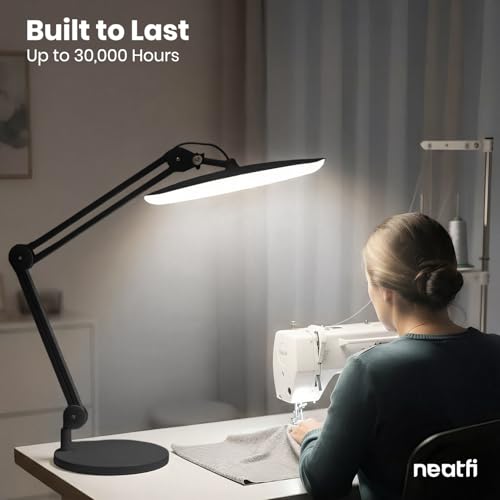 Neatfi LED Desk Lamp with Base, 2200 Lumens, 24W, 20-Inch Wide Head (Black) - color: Black, size: Non-CCT with Base