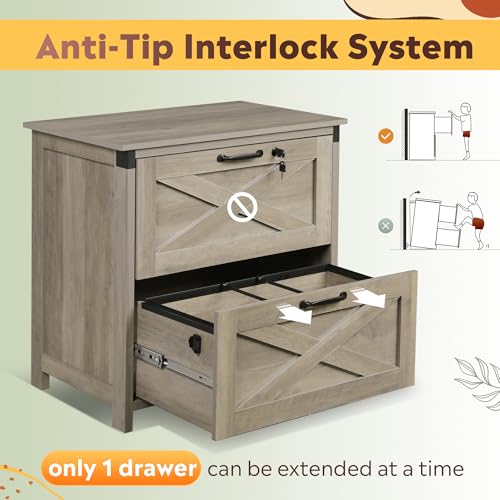 DEVAISE 2-Drawer Lateral File Cabinet with Lock, Gray Oak | Wood, Office Storage Cabinet, Letter, Legal & A4 Compatible, Farmhouse Style, Printer Stand, Home Office - color: Gray Oak