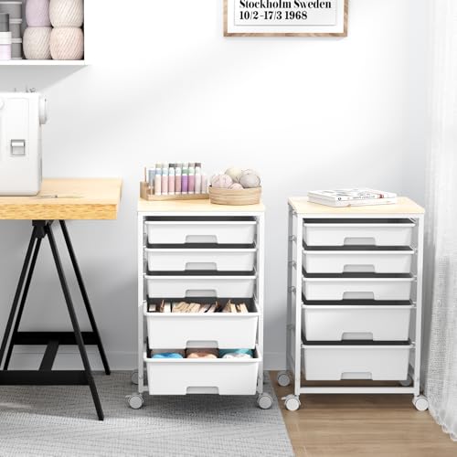 SYKIARIOL Rolling Cart with Drawers, 5 Drawers Utility Cart, Bright White - color: Bright White