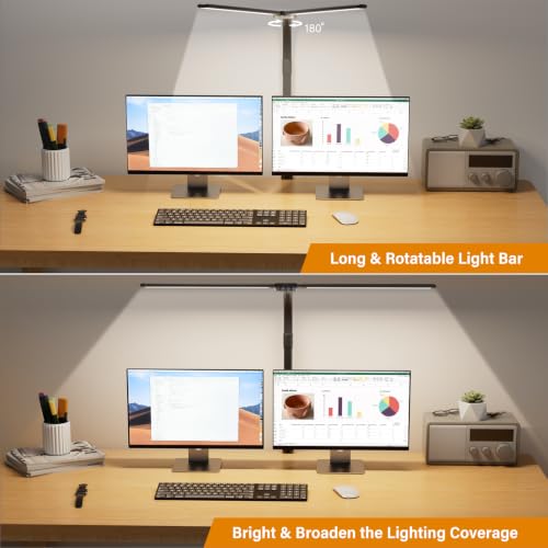SIBRILLE LED Desk Lamp for Home Office - Dimmable Computer Desk Light with Clamp, Modern Architect Task Lamp with Color Changing, Flexible Desktop Lamp with Gooseneck for Monitor, Double Head, Black - color: Black
