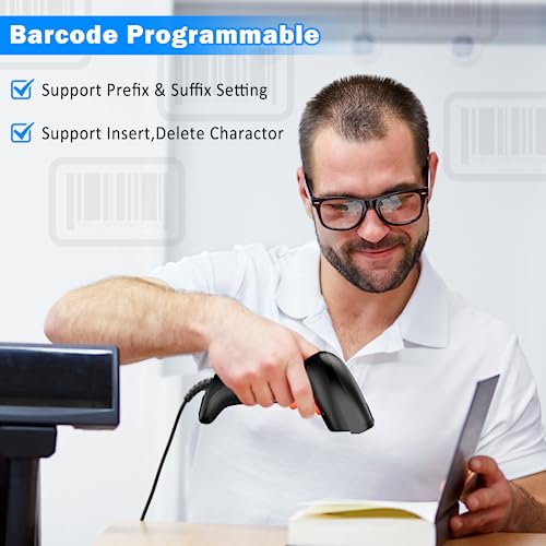 Symcode USB Barcode Scanner Handheld Wired Automatic Bar Code Scanner with Long USB Cable for Mobile Payment, Convenience Store, Supermarket, Warehouse