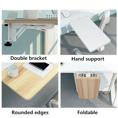Foldable Clamp-On Desk Extender Tray with Wrist Rest - Ergonomic Keyboard Shelf for Computer Arm Support - color: White-c