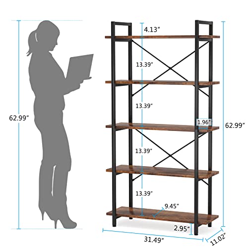 Tribesigns 5 Tier Bookshelf, Industrial Etagere Bookcase with Heavy-Duty Metal Frame, Rustic Tall Book Shelf Unit for Living Room, Study, Home Office (1, Rustic) - color: Rustic