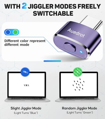 AUEDROT Mouse Jiggler USB-C Undetectable Mouse Jiggler Type C Mouse Mover with Switch Button, Automatic Mouse Wiggler with 2 Jiggle Modes, Plug & Play, Keep Computer/Laptop Awake, Purple - color: Purple