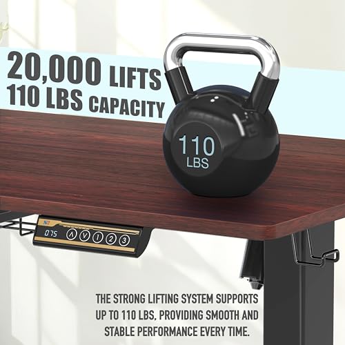 SHW 55 x 28 Electric Height Adjustable Standing Desk w/Drawer, Cherry - color: Cherry, size: 55-Inch
