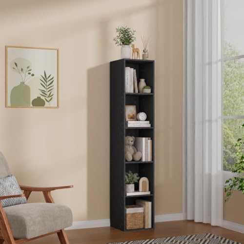 5 Cube Black Book Shelf, Tall Bookcase for Bedroom Home Office Living Room | Wooden Bookshelf, Wood Bookcase, Cube Bookcase, Cube Book shelf Storage, Black Shelf, Shelving,Wooden Cube Bookcase - color: Black, size: 5 Cube
